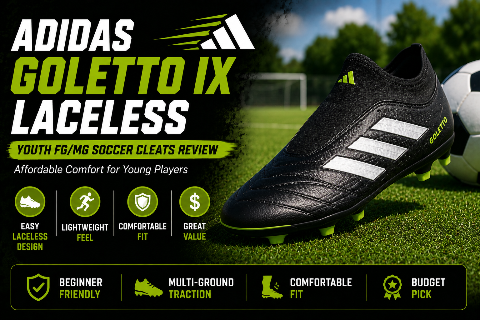 Adidas Goletto IX Laceless Youth FG MG Soccer Cleats Review
