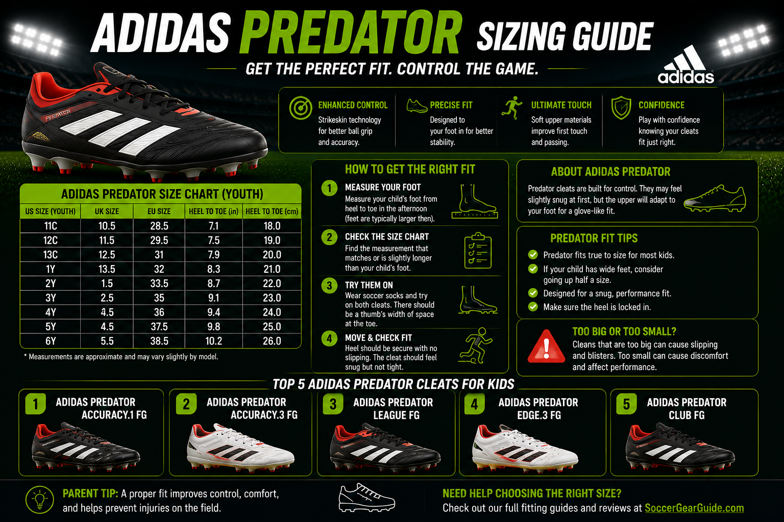 Adidas Predator sizing guide for kids and youth soccer players