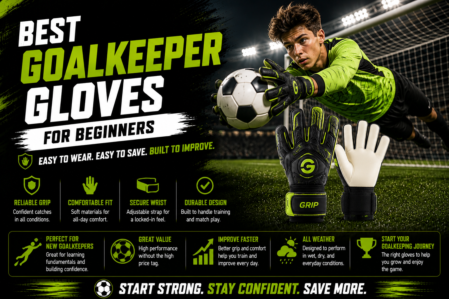Best goalkeeper gloves for beginners with easy grip and value