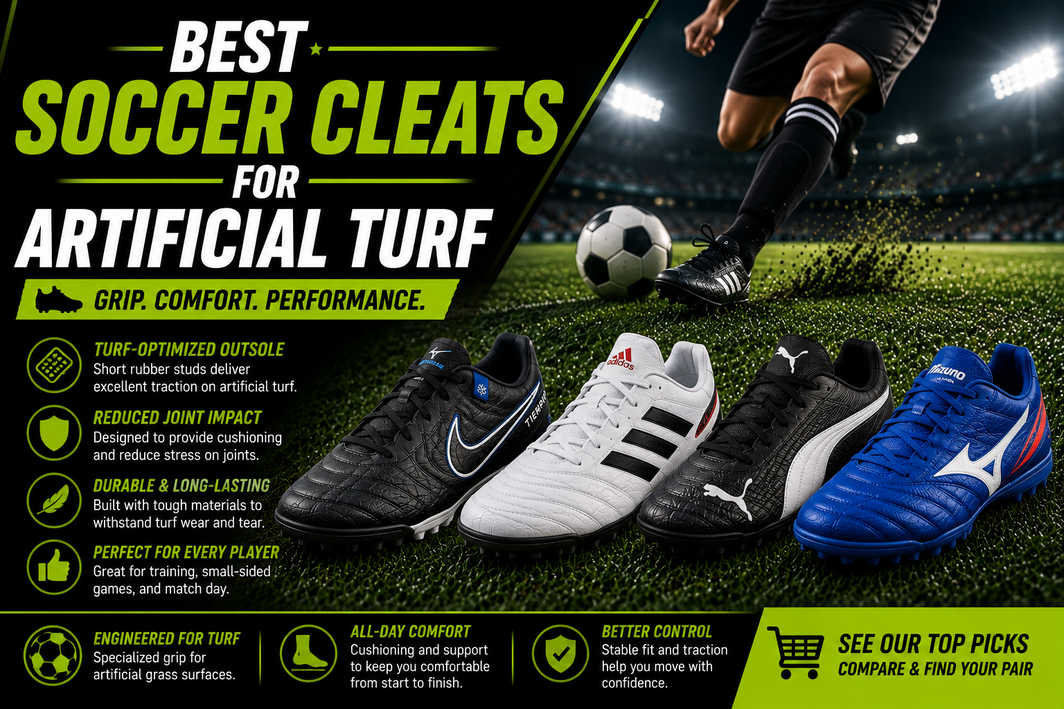 Best soccer cleats for artificial turf for kids and youth players