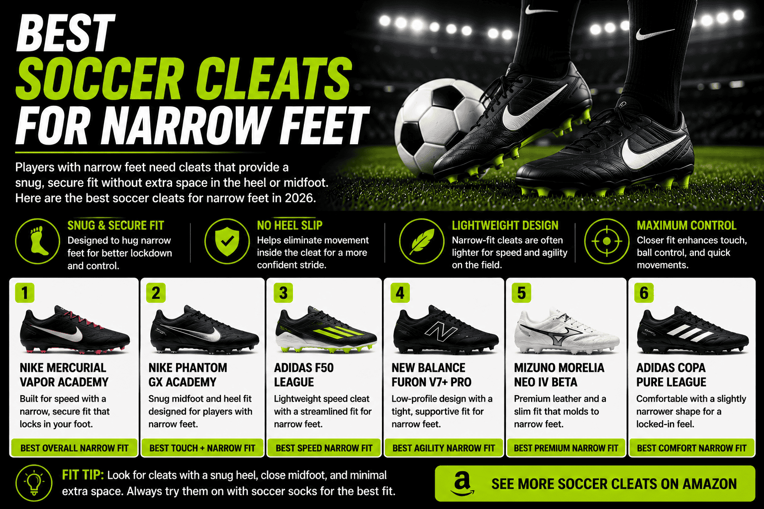 Best soccer cleats for narrow feet and secure fit in youth soccer