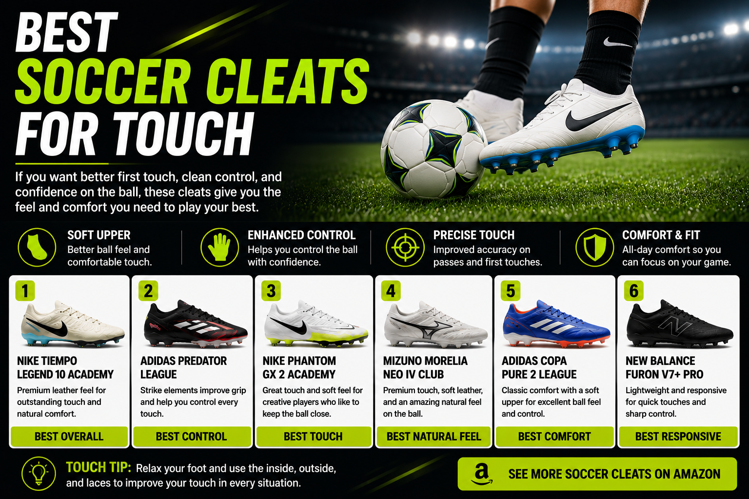 Best soccer cleats for touch and ball control in youth soccer