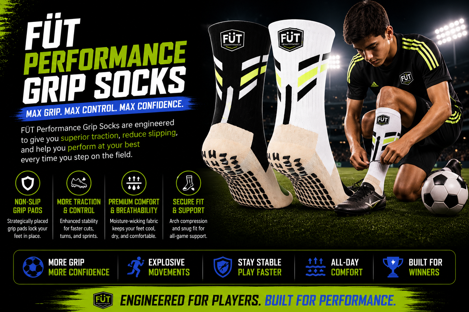 FÜT Performance grip socks for soccer traction and performance