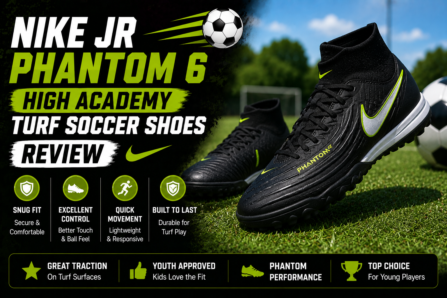 Nike Jr Phantom 6 High Academy turf soccer shoes review