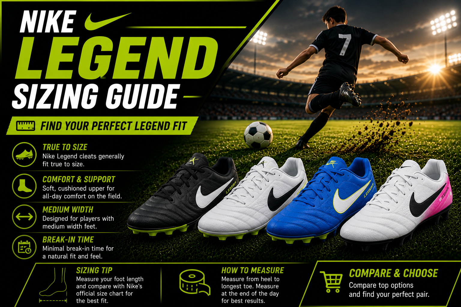 Nike Legend sizing guide for kids and youth soccer cleats