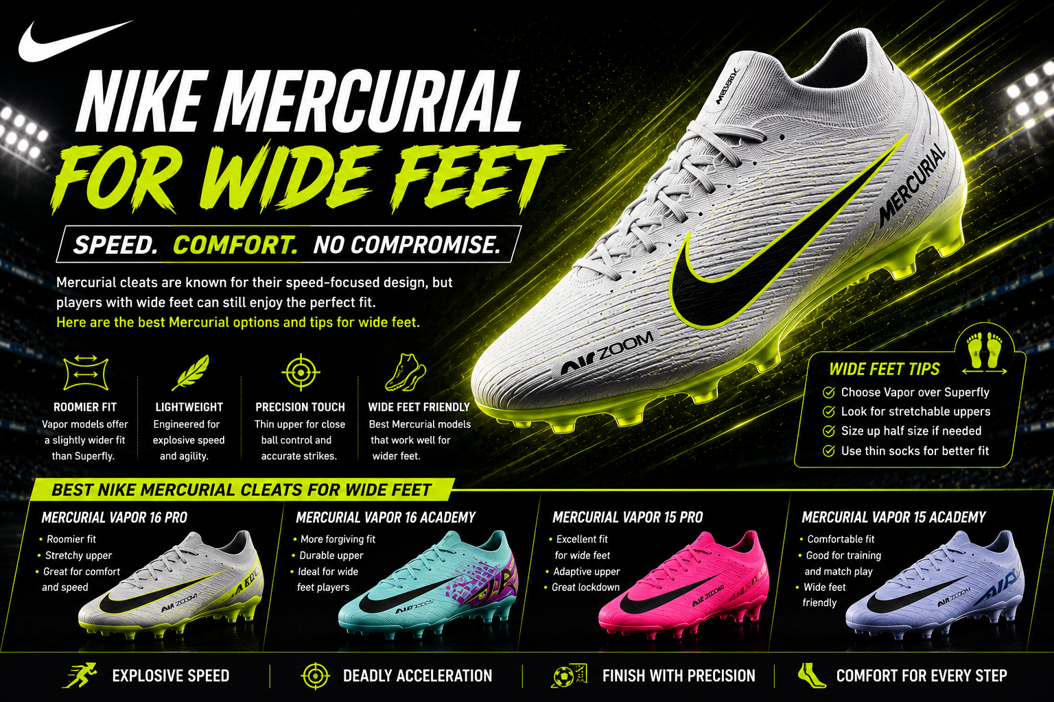 Nike Mercurial for wide feet fit guide and best options