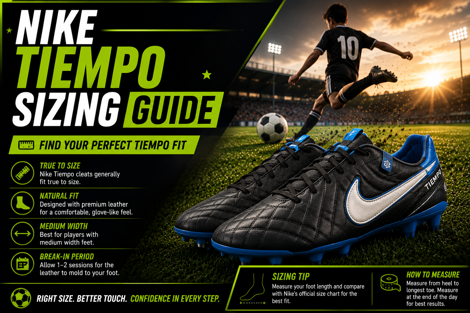 Nike Tiempo sizing guide for kids and youth soccer cleats