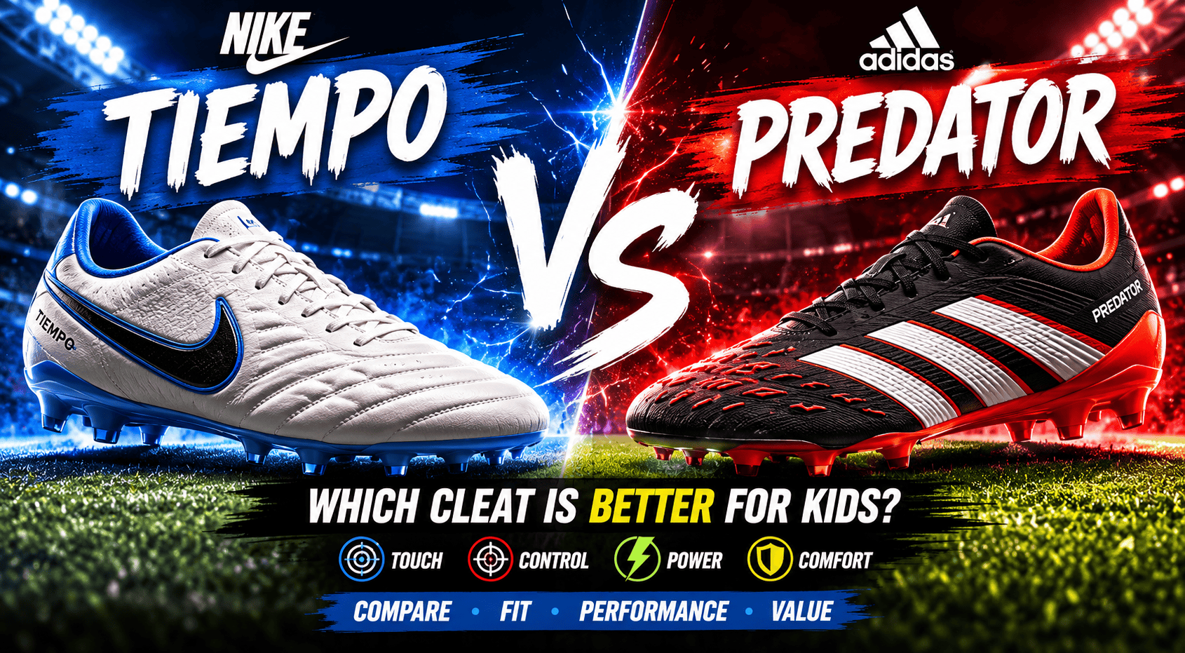 Nike Tiempo vs Adidas Predator youth soccer cleats comparison