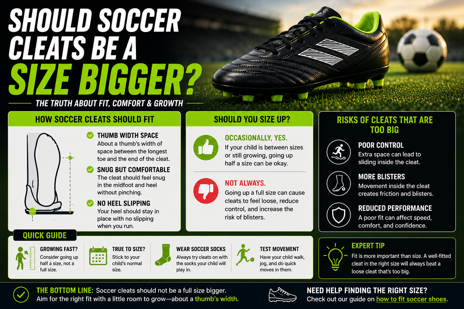 Should soccer cleats be a size bigger for kids