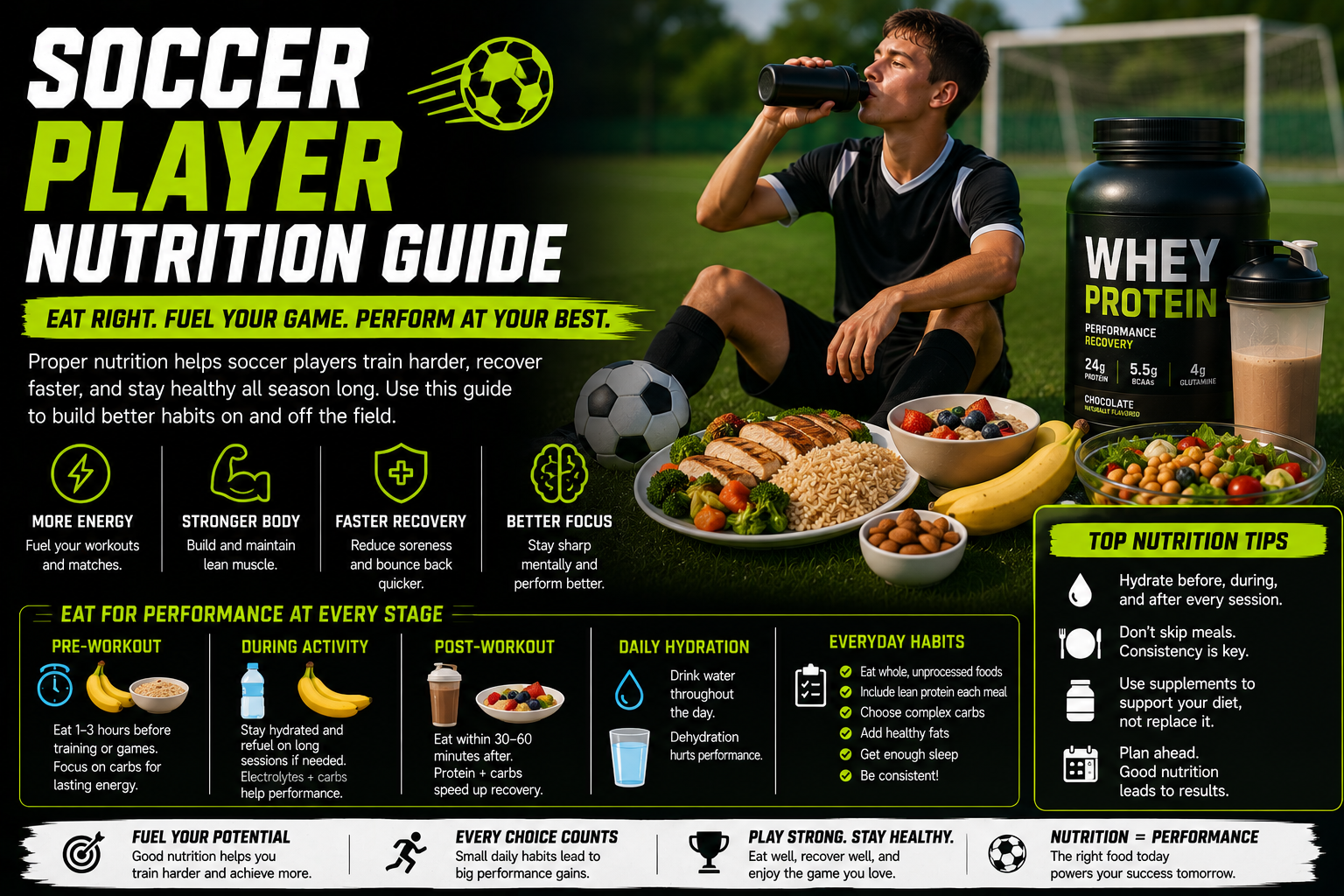 Soccer player nutrition guide for fueling and recovery