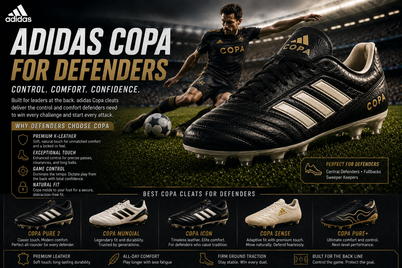 Adidas Copa soccer cleats for defenders comfort stability and best models