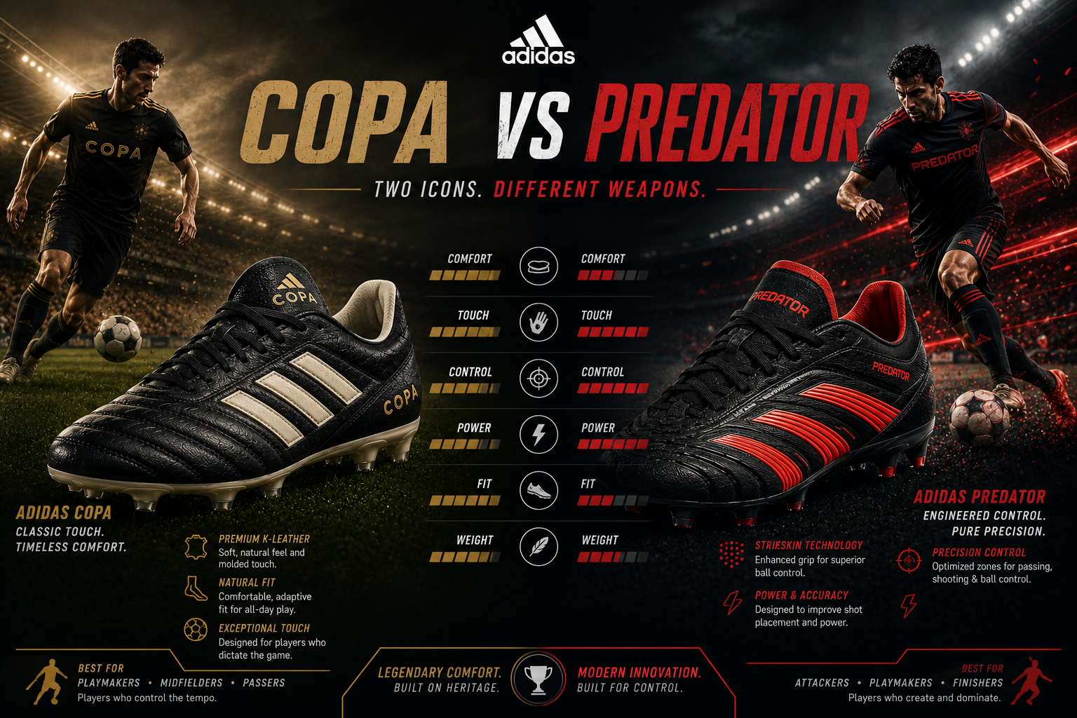 Adidas Copa vs Adidas Predator comfort control fit and performance comparison